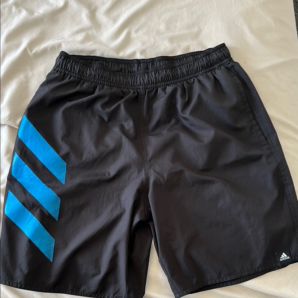 Adidas Black SWIM TRUCKS Shorts with Blue Stripes